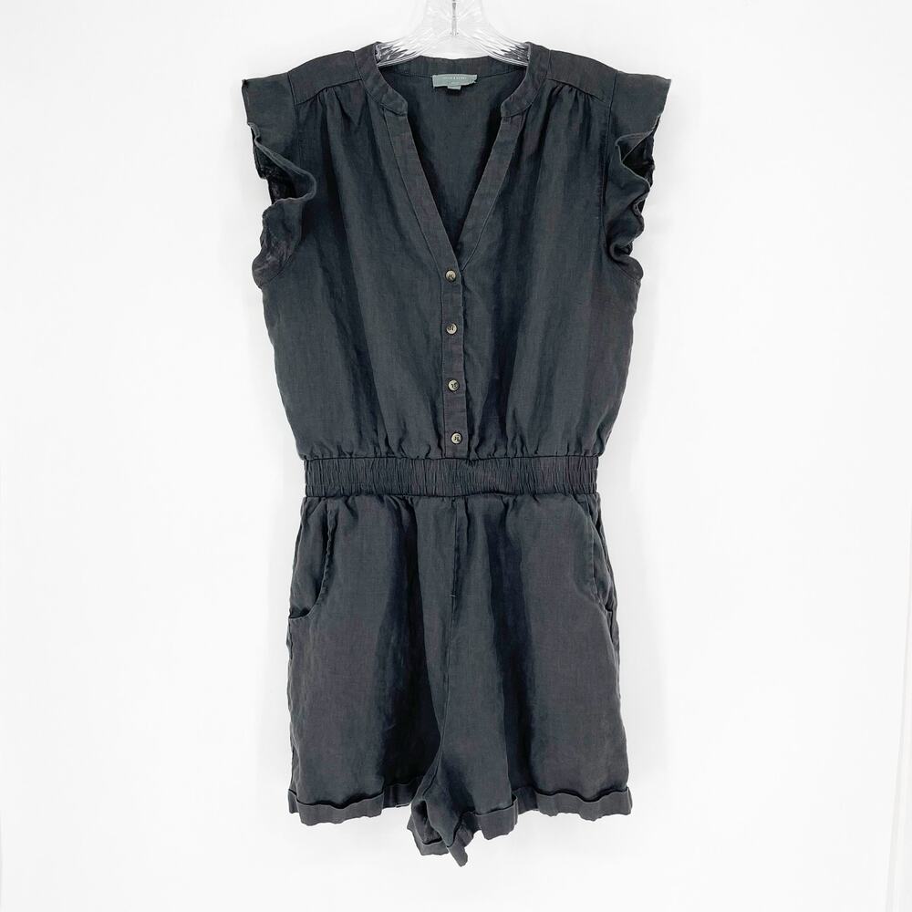 Grade & Gather 100% Linen Ruffle Sleeve Romper Size Large